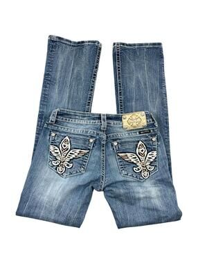 Vintage Miss Me Embellished Bling Wing & Heart Bootcut Jeans